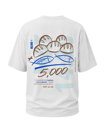 Milagro: 5 panes + 2 peces | Bordada | Camisa + Sticker